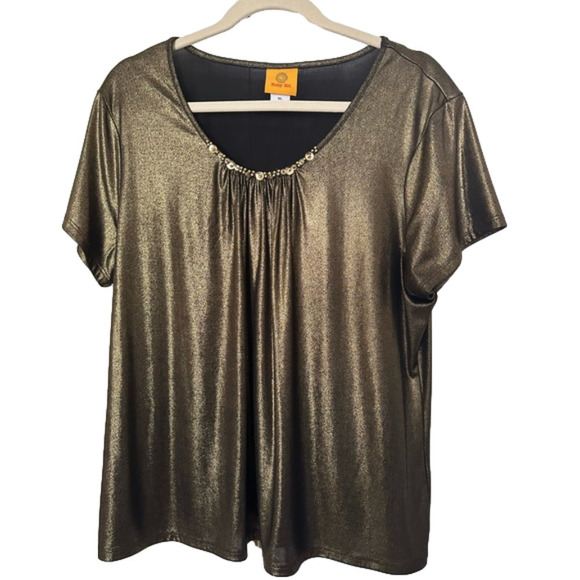 Ruby Road Embellished Black and Gold Shimmer Short Sleeve - Picture 1 of 6